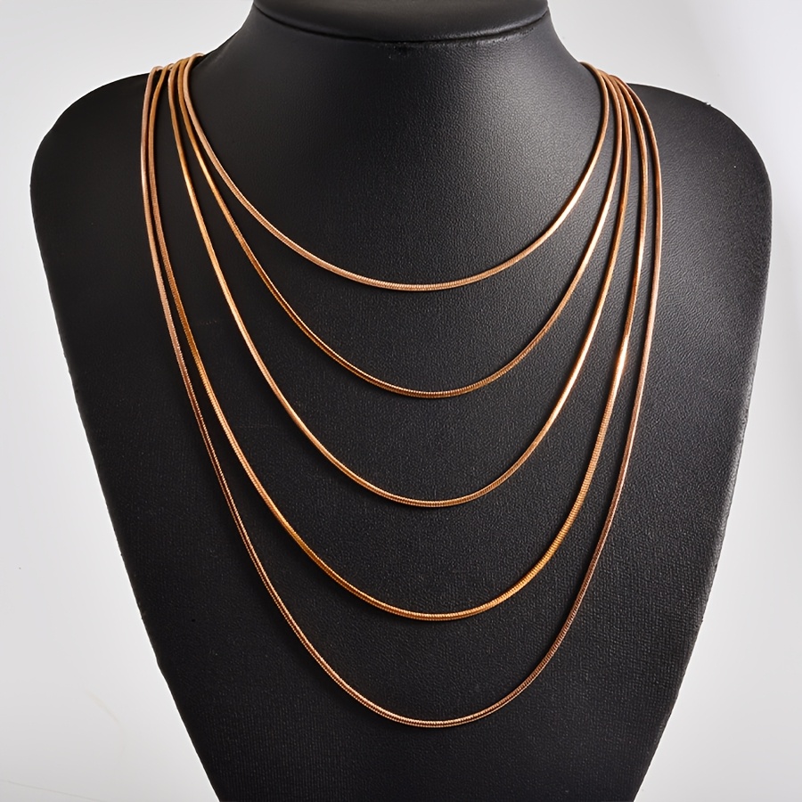 5pcs Multi-Length Lobster Clasp Square Snake Chain Necklace Set
