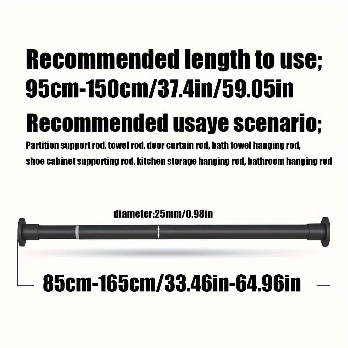 TEMU 1 pièce Tringle télescopique perçage avec ressort intégré - Support à forte gravité pour rideaux de douche, étendoirs, traitements de fenêtre,