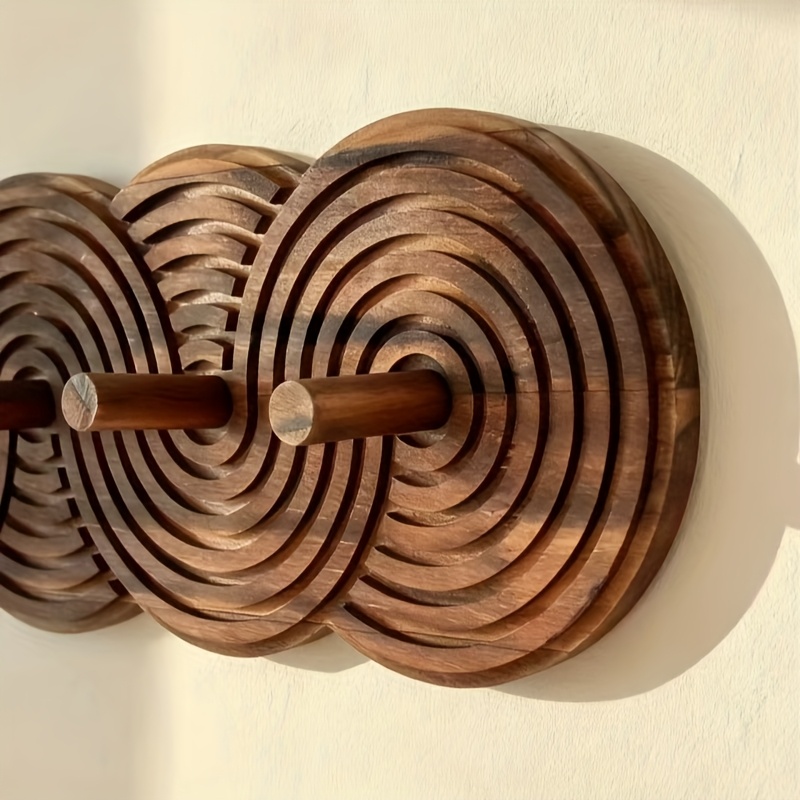 Creative Round Layered Design Solid Wood Hook, No-Drill Coat Hook for Living Room Entryway, Key Umbrella Bag Organizer Hanger