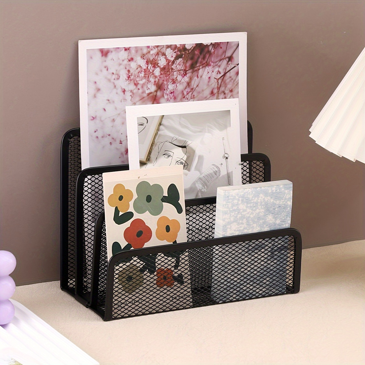 TEMU 1pc Desktop Office Stationery Supplies, Desk Folder, Letter Grid, Wire Mesh, Multi-layer Book Standing Envelope Holder, Note Grid, Greeting Card Holder, Wall Decor