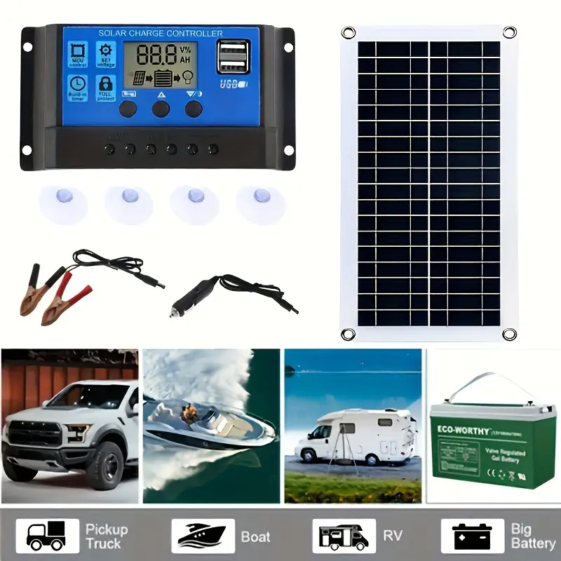 2pcs 12v 18v portable solar panel kit usb charging interface with built in controller suitable for mobile phones motorhomes cars and outdoor use durable solar cells designed for reliable power generation suitable for outdoor emergency use Product details 2
