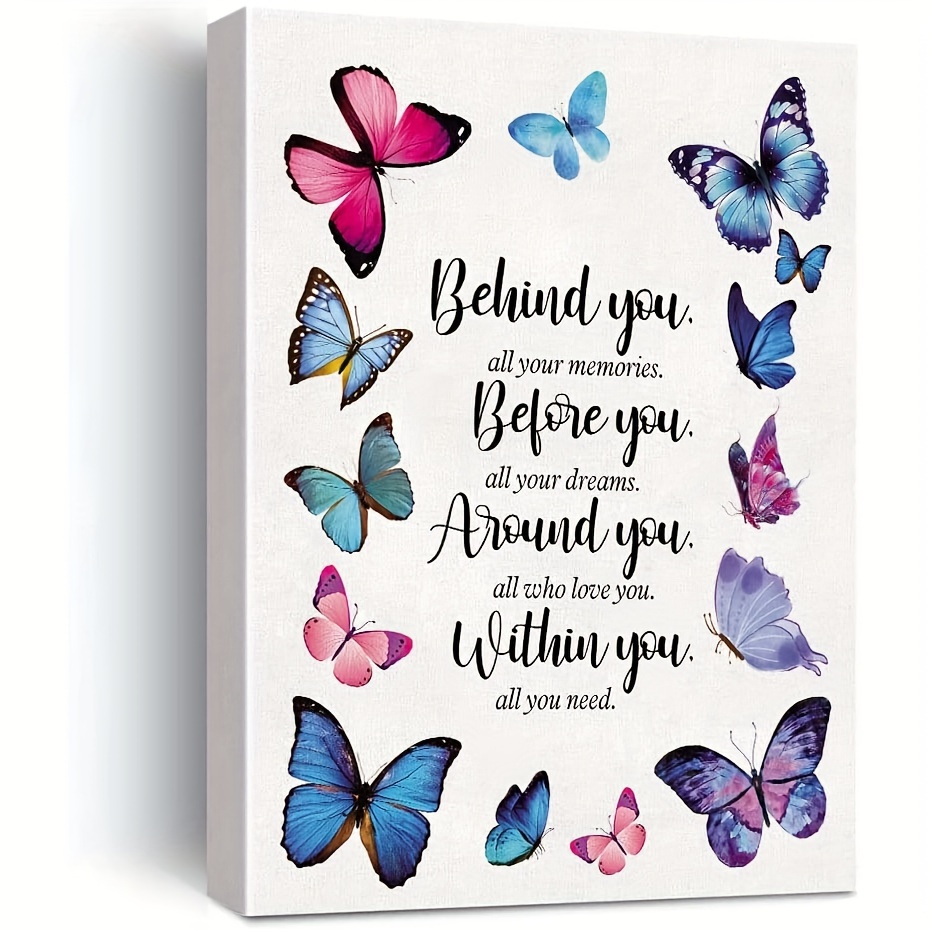 

Inspirational Butterfly Canvas Wall Art Print With Motivational Quote, Frameless Cotton Canvas Poster For Living Room, Bedroom, Office Decor, 12x16 Inches