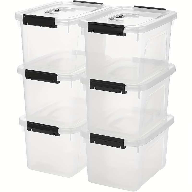 TEMU Lot de 6 boîtes de rangement en plastique transparent de 8L avec loquets et couvercles, conteneurs de rangement empilables, boîtes de rangement