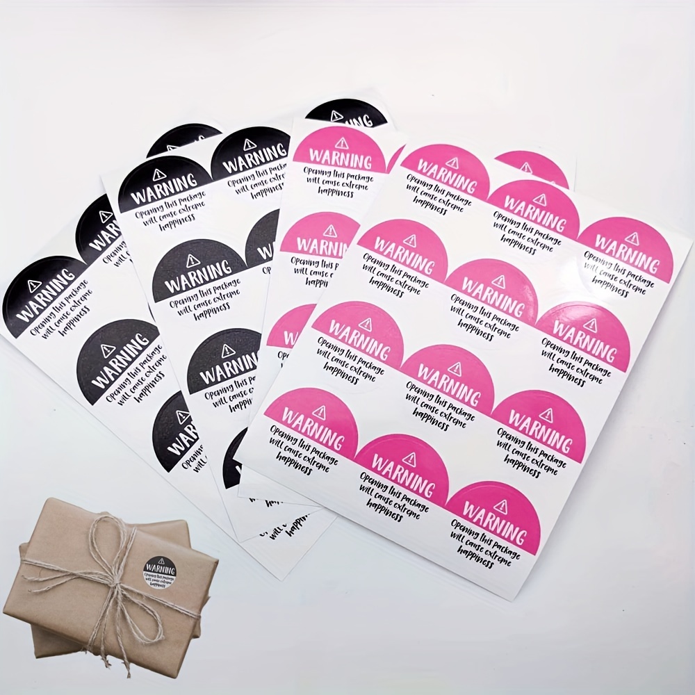 

120-pack Glossy Pvc Warning Stickers For Gift Boxes, Black And Pink Round Seal Labels With "opening This Package Will Cause Extreme Happiness" Message, Single Use Decorative Packaging Stickers