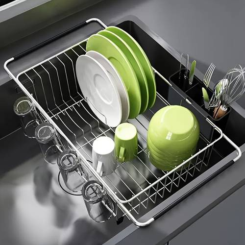 escurridor de platos expandible para fregadero con diseño de escurridor ajustable para encimera de cocina, uso dentro del fregadero, soporte plateado para secar utensilios, para ahorrar , para cocinas organizadas, cocineros caseros, organización