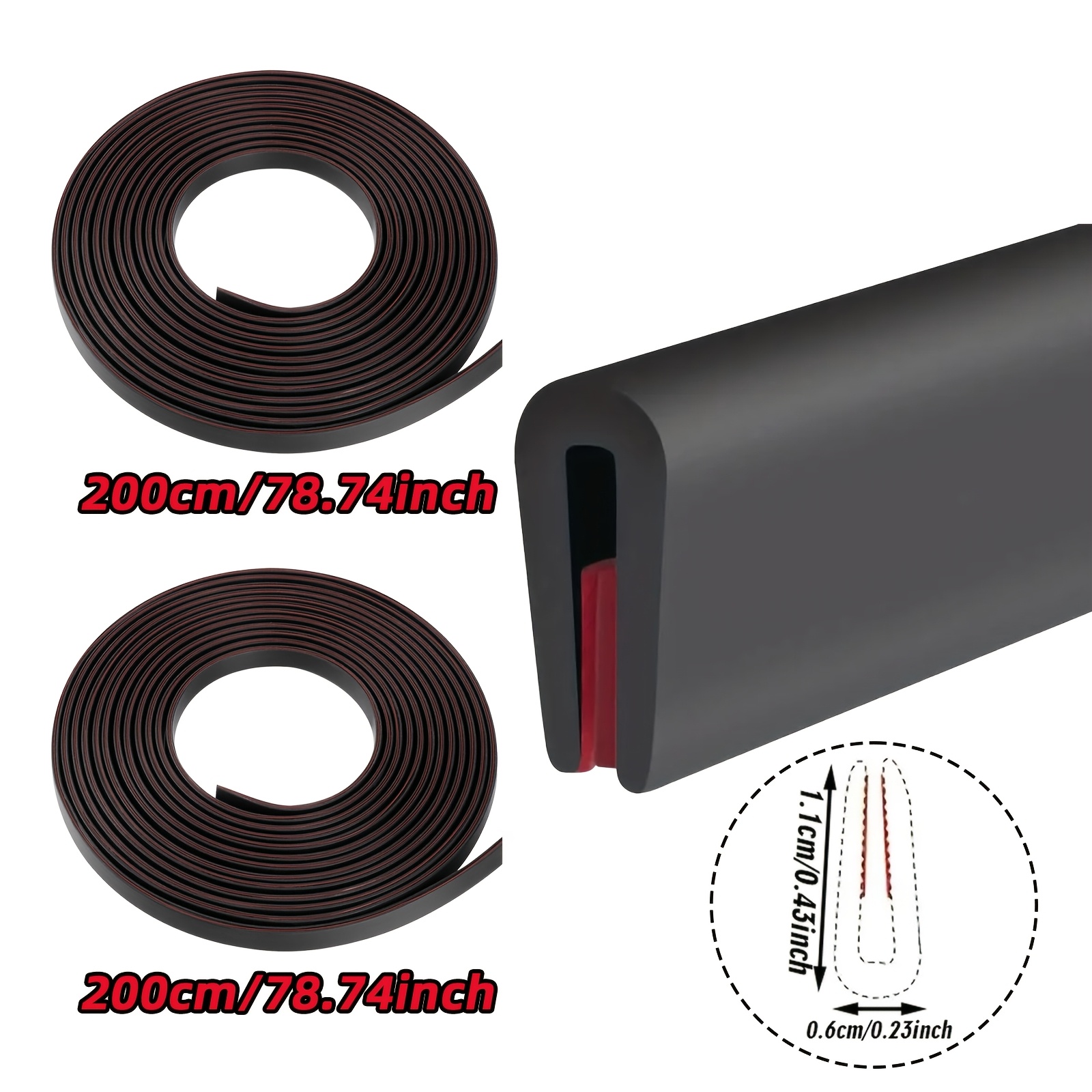 TEMU 2 Rolls 78.74inch Self-adhesive U-shaped Rubber Edge Strips, Heavy-duty Windproof And Rainproof Sealing Strips, High-tack Adhesive Backing,