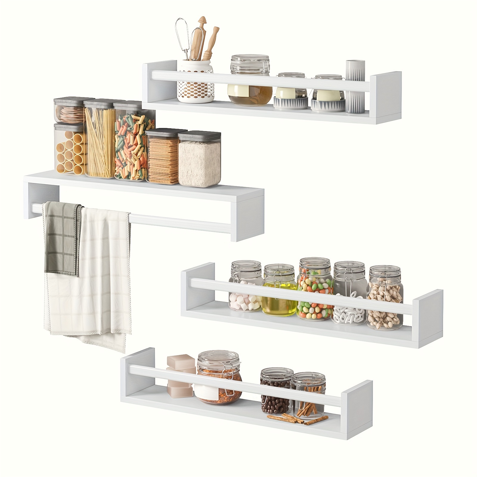 

4 Pcs Floating Shelves, Hanging Bookshelves, Kitchen , Home And Kitchen Display Racks And Organizers, 3 Colors, Suitable For Storing Books, , Towels And Household Small Items, 23.4 X 4.5 X 3.3 Inches