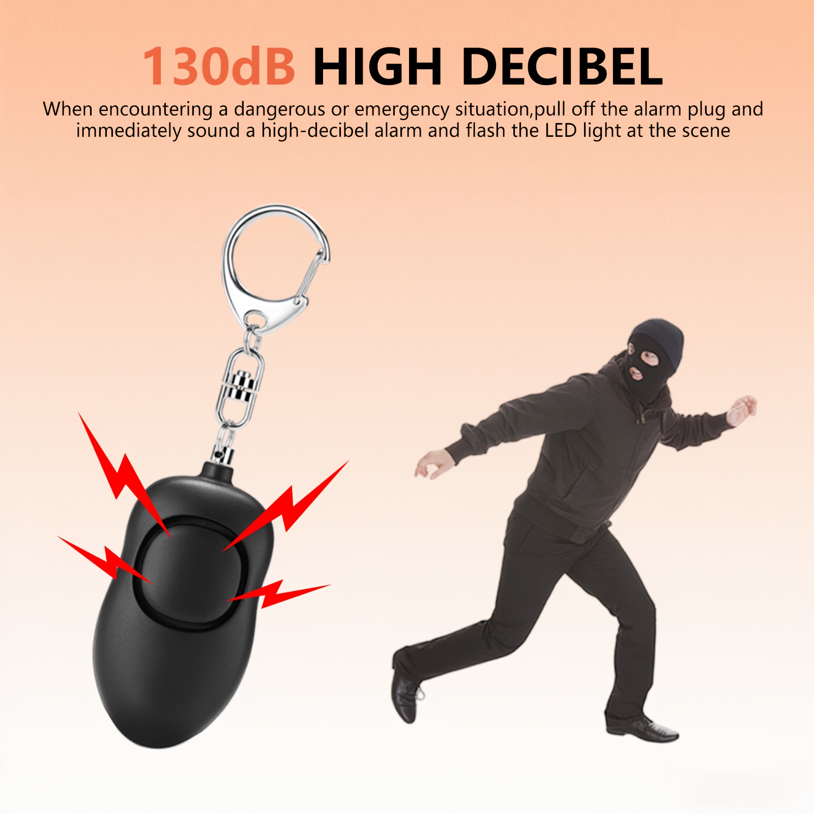 rechargeable personal alarm 130db led light keychain alarm for women and elderly usb charging lithium polymer battery Product details 1