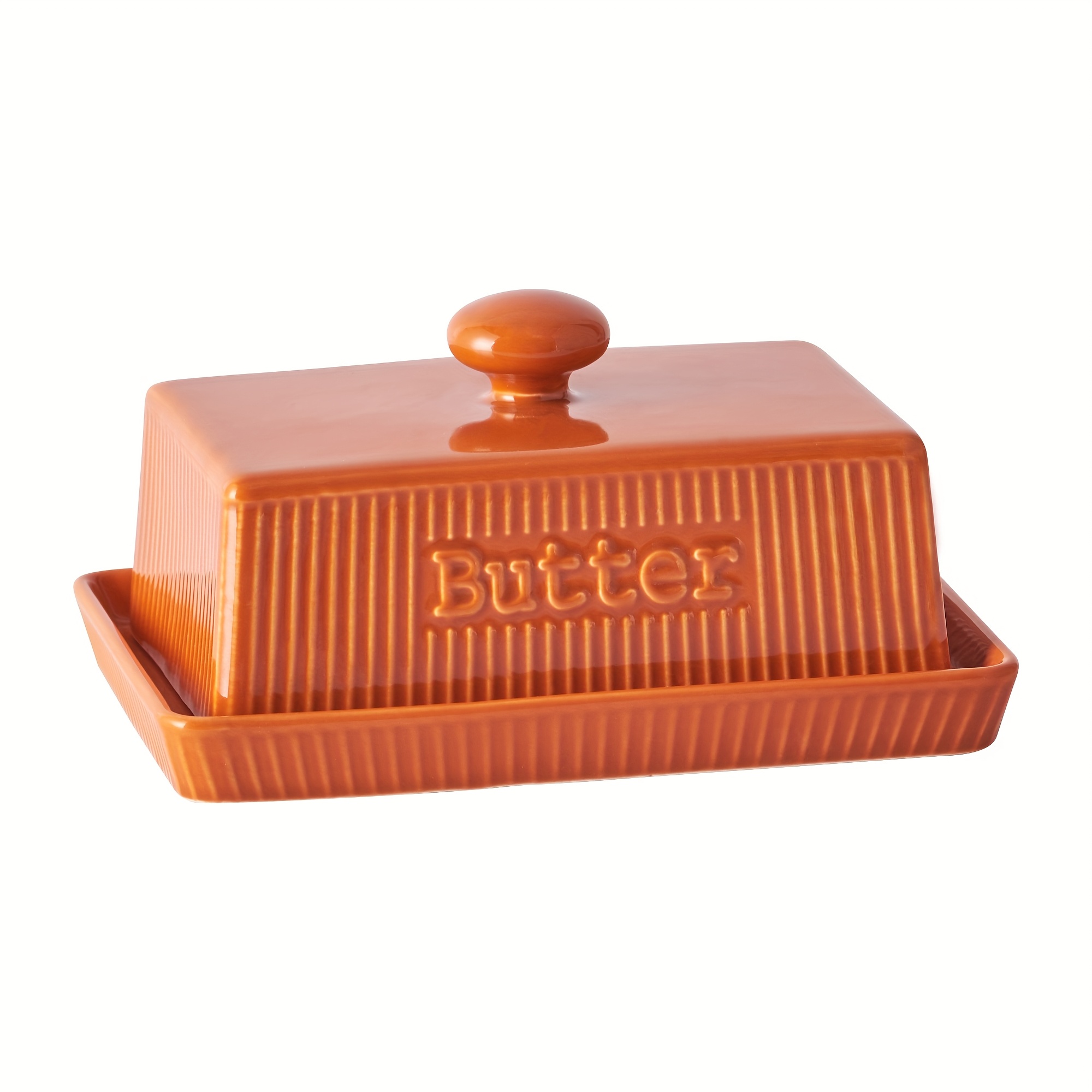Image of 1pc Ceramic Butter Dish, In , Butter Dish, Decorative Table Dish, Breakfast Or Dinner Table Butter Storage Tray