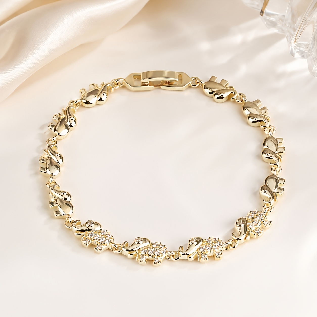 TEMU 1 Luxurious Delicate Elephant Bracelet For Women, Inlaid With Shiny Cubic Synthetic Zirconia, High-quality Copper Wrist Jewelry, Suitable For