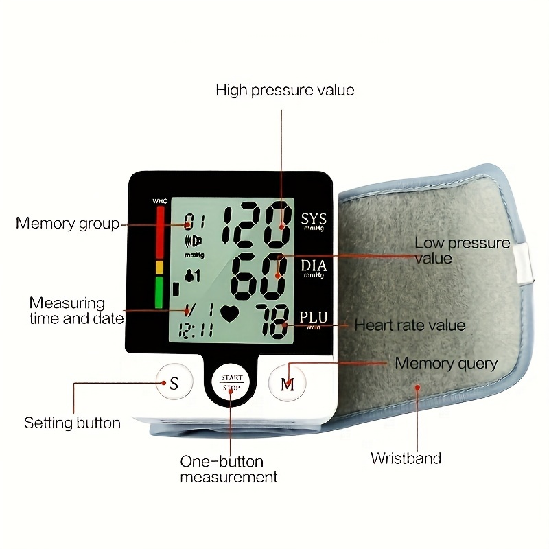   kun wrist   automatic wrist bp monitor blood pressure cuff for home use adjustable cuffs for adult electronic digital large lcd display with battery and carrying case Product details 3