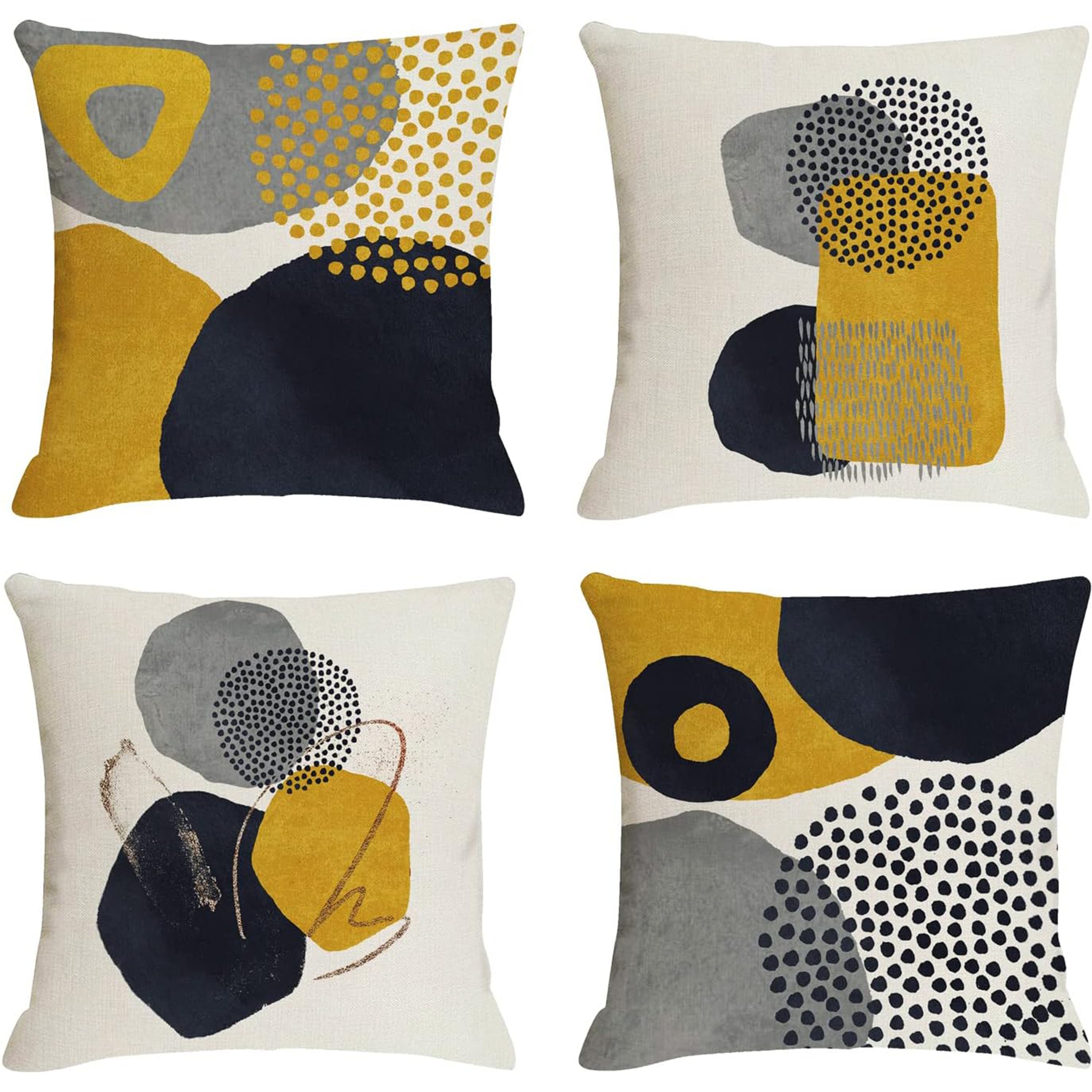 

4-pack Mustard Yellow & Grey Abstract Art Throw Pillow Covers, 18x18/16x16/20x20 Inch Geometric Minimalist Aesthetic, Decorative Cushion Cases For Sofa & Home Decor (no Pillow )