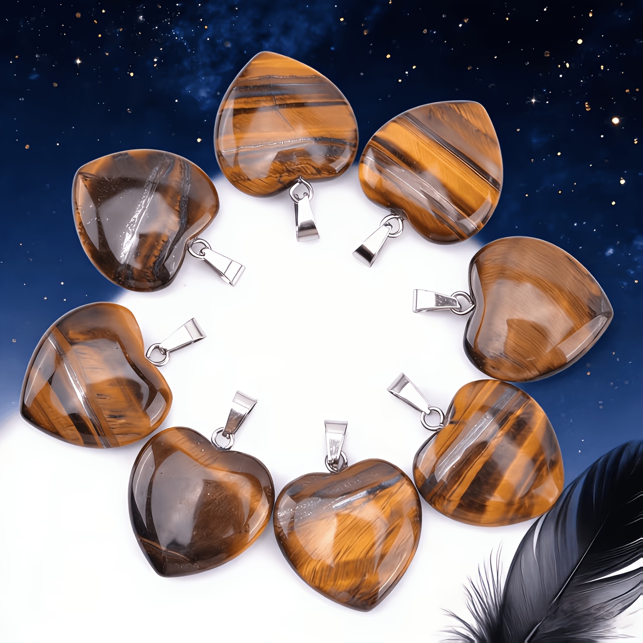 12pcs Set Natural Tiger Stone Heart-Shaped Pendants