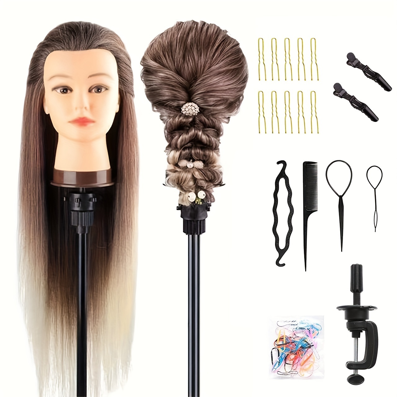 

28-inch Unisex Adult Hairdressing Mannequin Head With Clamp - Professional Hair Styling Training Doll With Braid Set And Accessories For Cosmetology Students And Hairdressers