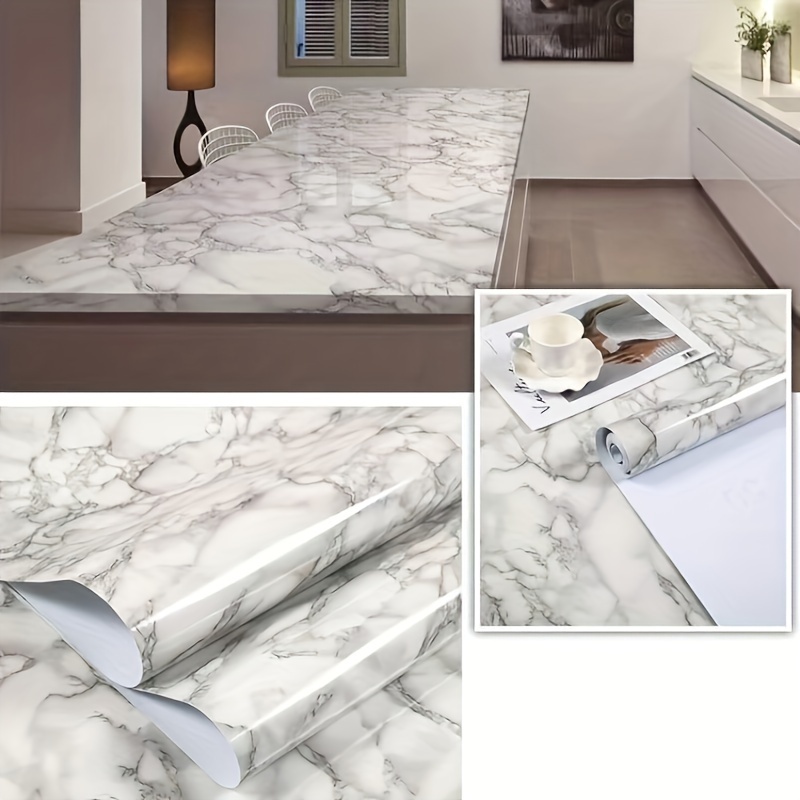 

White Marble Self-adhesive Wallpaper - Waterproof & Oil-proof, Easy Cut Kitchen Backsplash Sticker, Pvc Home Decor For Living Room, Bedroom, Bathroom