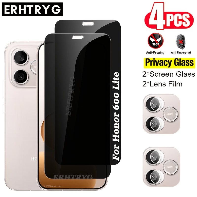 TEMU 2+2 Suitable 600 Lite Privacy Tempered Glass Screen Protector 2pcs And Camera Lens Film 2pcs Full Cover Screen Protector 600 Lite Anti Spy