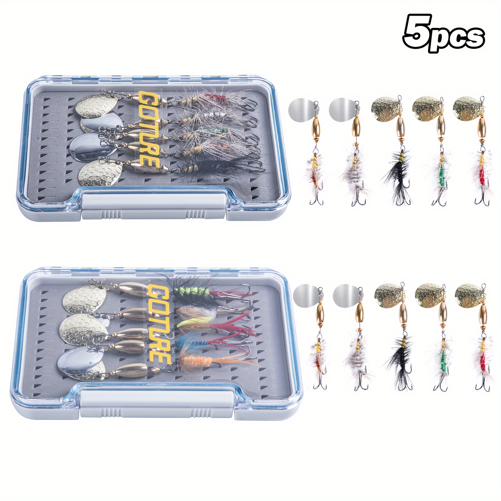 * 5pcs/set Fly Fishing Spinnerbaits, Trout Lures For Freshwater Saltwater,  Salmon Pike Panfish Trout Spinner Bait With Tackle Box