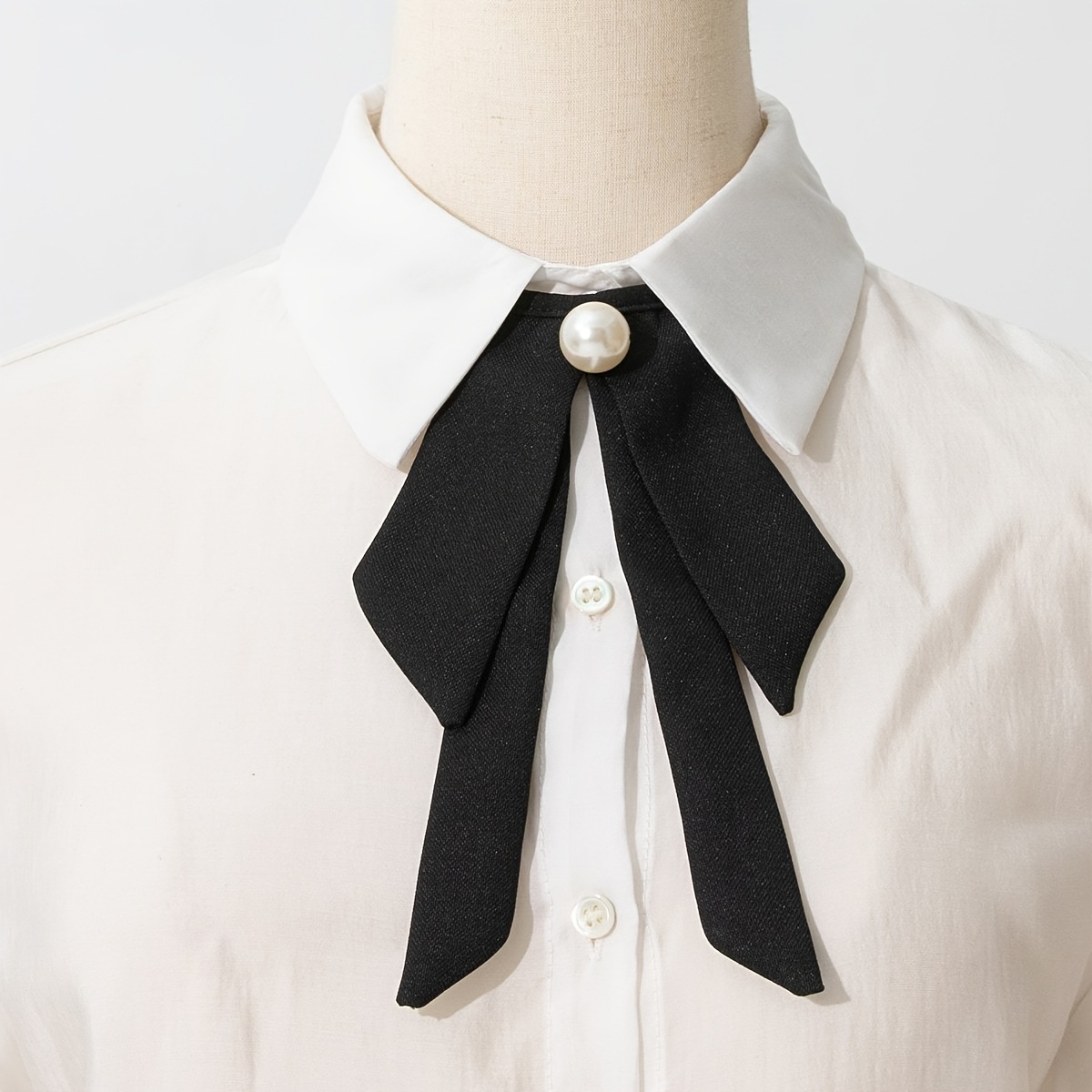 

Elegant Pearl Beaded Bowknot Ladies' Detachable Knitted Polyester Neck Faux Collar, Adjustable Faux Shirt Collar Accessory