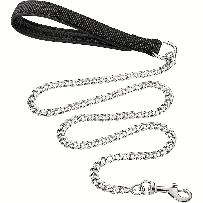 TEMU 1pc Leash, Chew Proof Chain With Soft Padded Handle For Large & Medium Size Dogs
