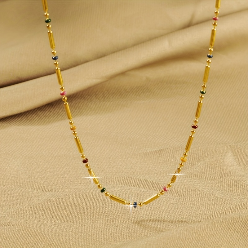 Image of A Women's Bohemian Style 18k Gold-plated Stainless Steel Necklace - Designed With Colorful Beads - Versatile And Fashionable - Suitable For - Wear, Vacations, Holidays, And Gifting