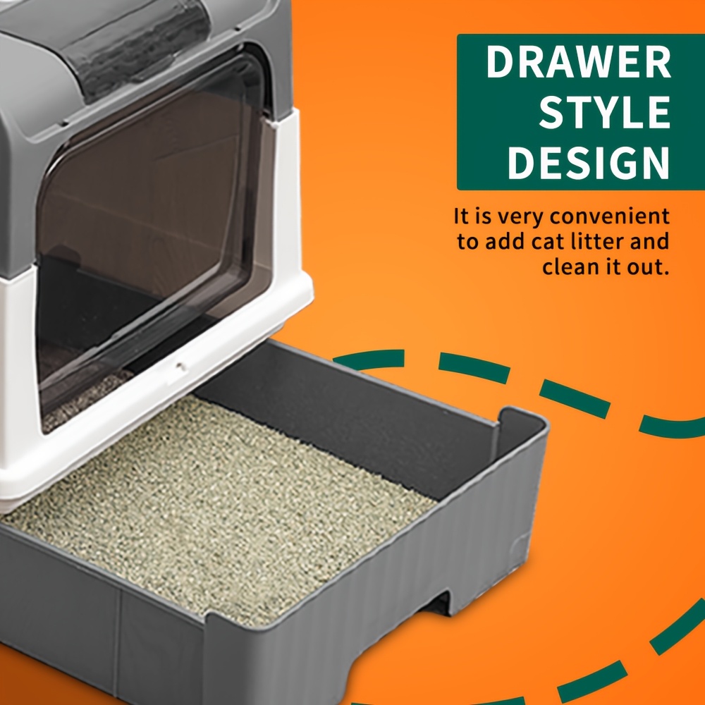 High-Capacity Cat Litter Box - Easy to Clean, Odor-Resistant, Leak-Resistant, And Less Prone to Leaks. Featuring a Pull-Out Design, It Provides a Cozy Bathroom for Pets. The Color of The Comb Is Random, Without Battery