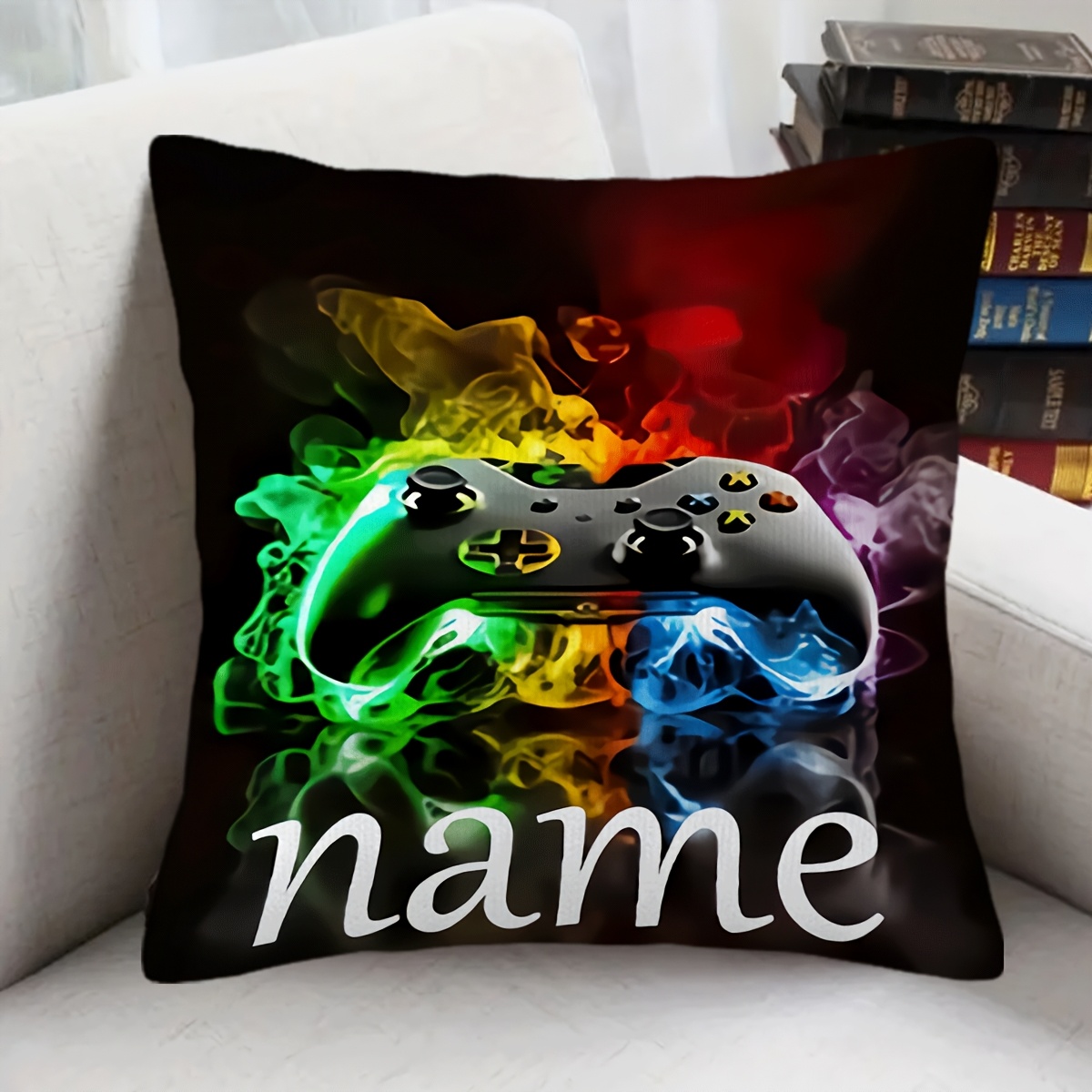 1pc Customized Text Name Custom Square Decorative Cushion Pillowcase, Colorful Gamepad, Car Cushion Home Comfortable Without , Decoration Gift, House Matching Additions