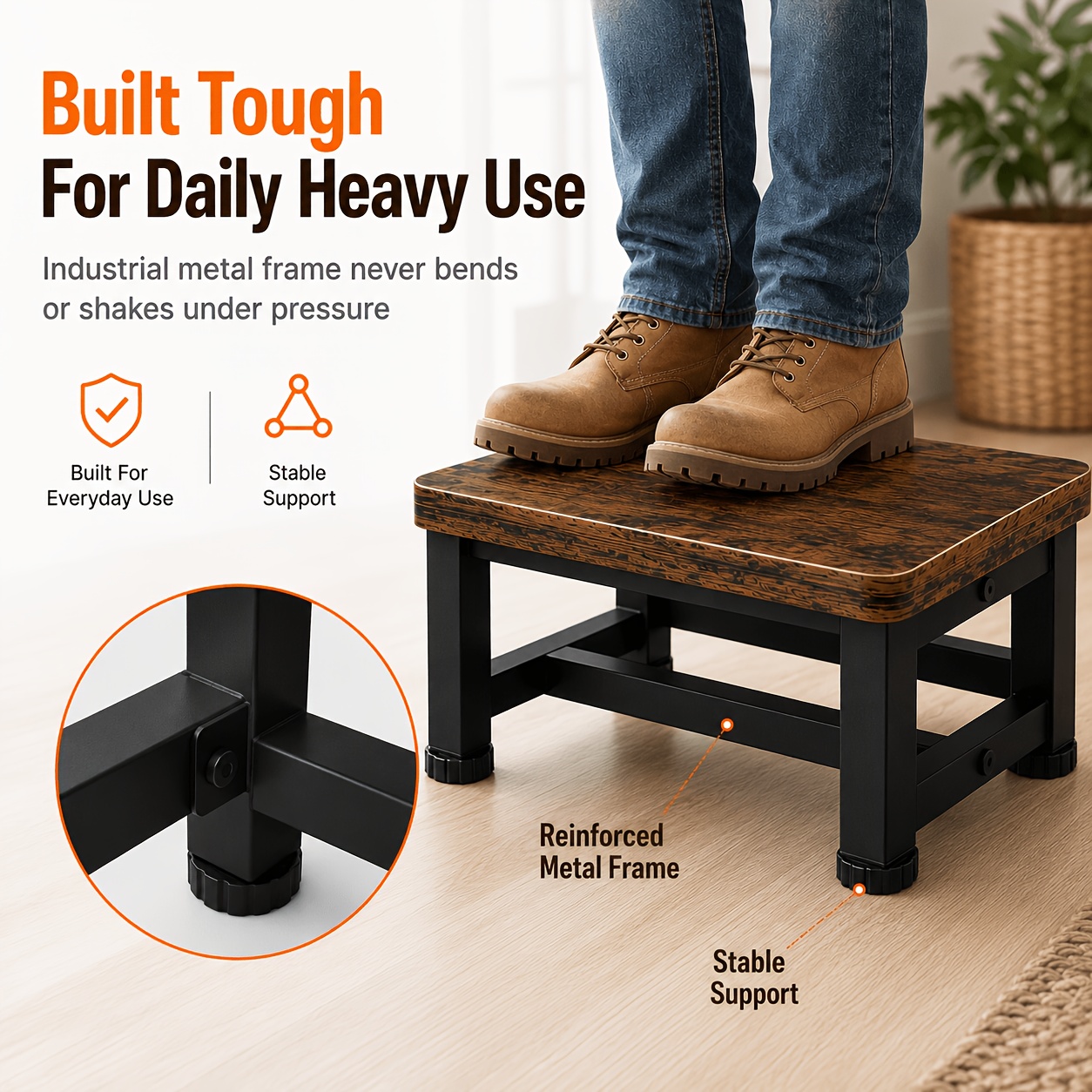 TEMU Adult Loft Bed Ladder, Heavy-duty Steel Reinforced Wooden Ladder Assist, Kitchen Bedroom Bathroom Step Stool, Bathroom Steps, Durable Ladder,