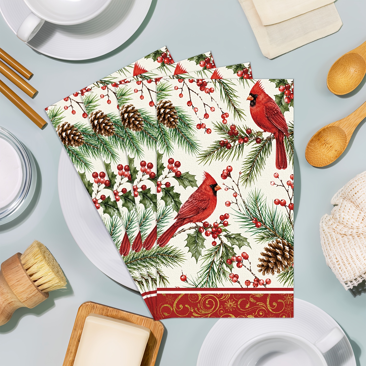 TEMU 20-pack Red Bird Themed Christmas Party Napkins, Disposable Paper Bird Dinner Handkerchiefs, Suitable For Home Kitchens, Weddings, , And