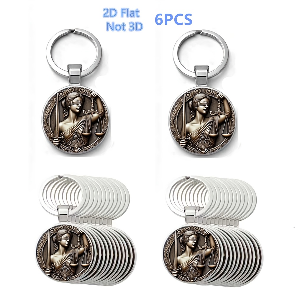 TEMU Portachiavi in Metallo a Tema , Dea della Giustizia, 2D Piatto, 6pcs Ciondoli Portachiavi Rotondi Colorati - Portachiavi per Auto 2D Piatto, Non