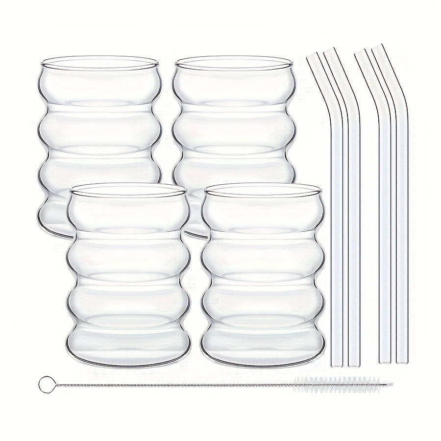 TEMU Lot de 4/6 pièces, Tasses à café de 350 ml/11,8 oz en verre de borosilicate à haute teneur avec , Verres à vintage ondulés, Tasses à matcha,