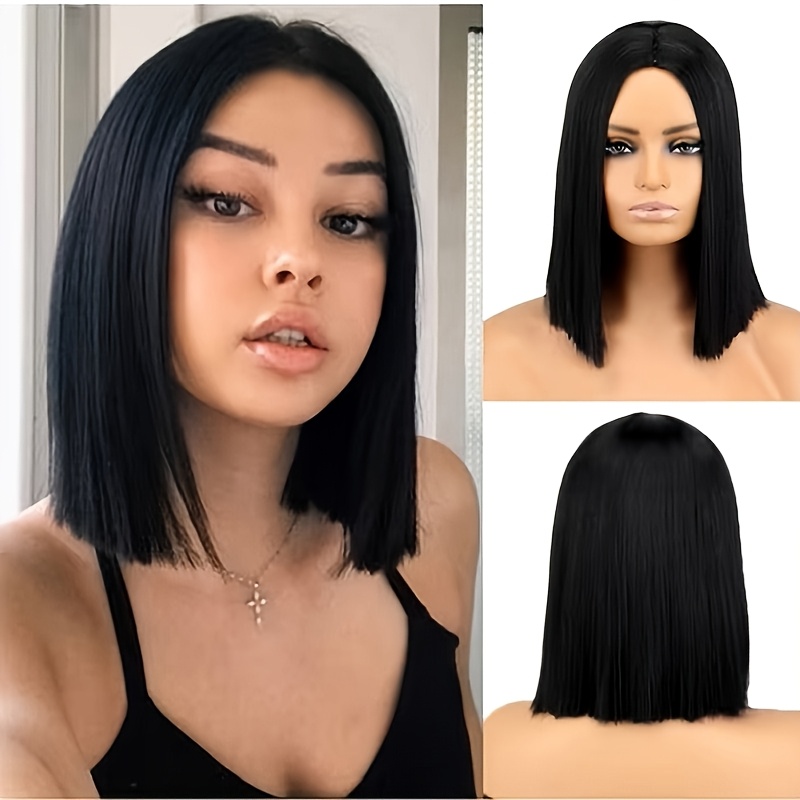 E-shop Gerade Bob-Perücken für Mädchen Frauen – Hitzebeständige Synthetik-Perücken – 12 Zoll – Mittelscheitel-Perücken für Halloween, Cosplay,