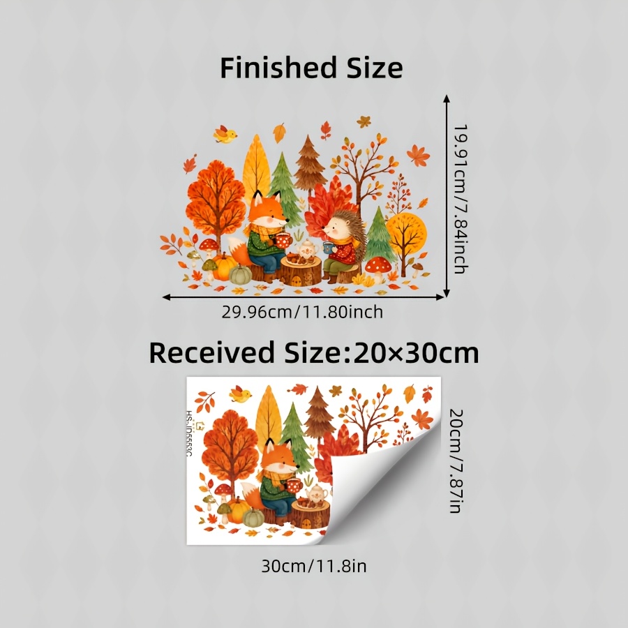 TEMU Autumn Static Window Clings With , Fox And Hedgehog Patterns, Double-sided , Glue-free Residue-free. Reusable Removable For Living Room, Bedroom