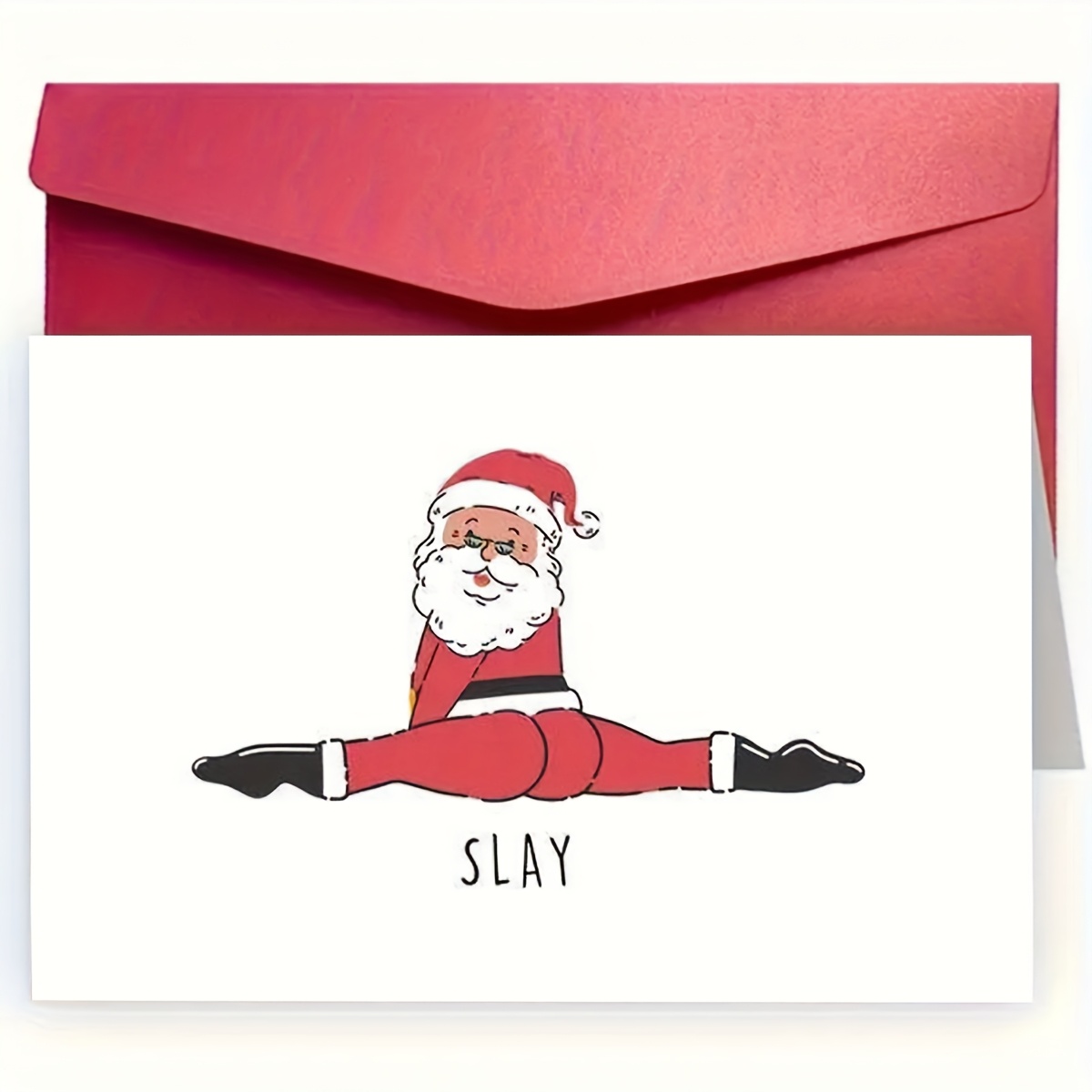 TEMU 1pc Funny Christmas Card With A Of Santa Claus Doing Yoga. Suitable As A Humorous Gift For Family, , , Girlfriends At Christmas, Perfect For