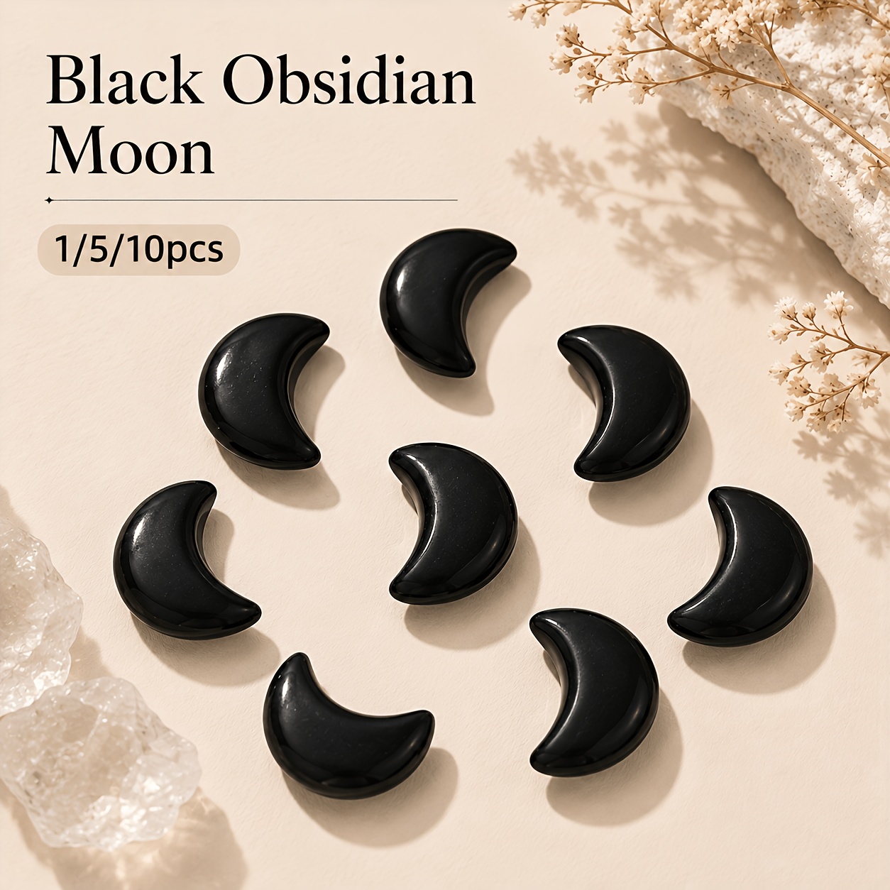 20mm Black Obsidian Crescent Moon Polished Stones for Crafts