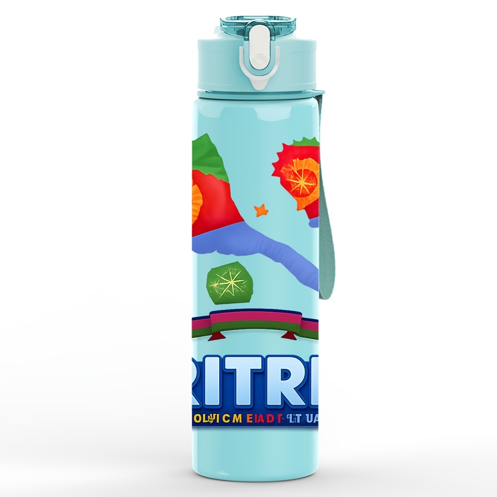TEMU 1pc Eritrean Flag Element Printed, 750ml/26oz Colored Plastic Sports Water Bottle, Travel Cup, Cute Printed Design, Leak-proof With Pop-up Lid,