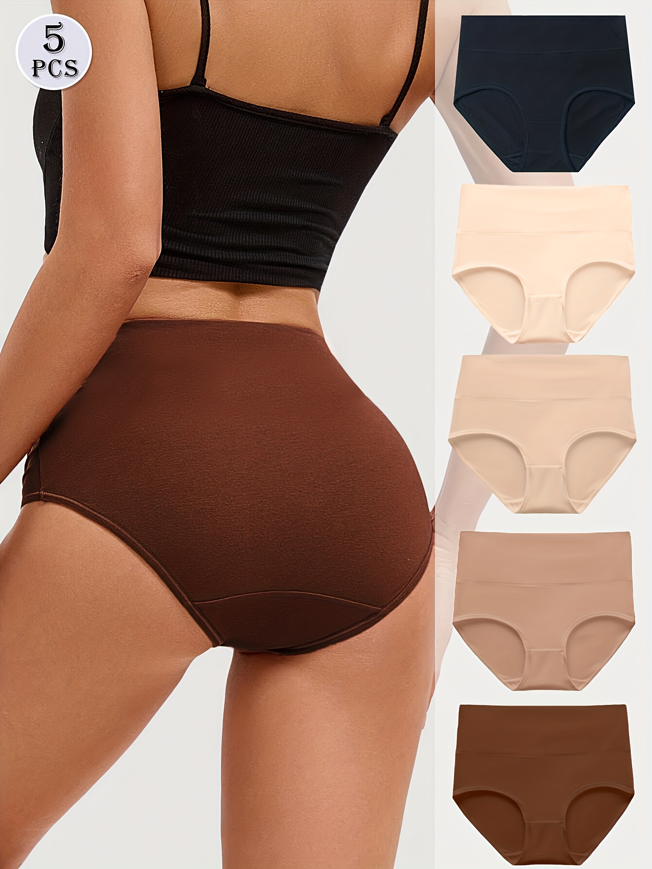 5 packs bellabreeze women high waisted full coverage briefs opaque breathable stretchy underwear suitable for daily wear     minimalist solid color   panties machine washable