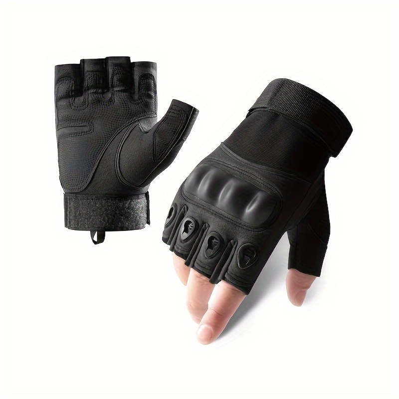 TEMU Breathable Half-finger Gloves With Hard Carbon Knuckle, Nylon Fabric, Hook-and-loop Closure - Ideal For Outdoor Leisure