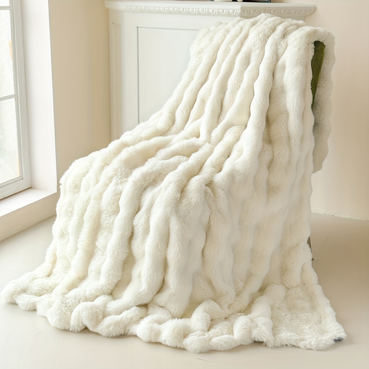 ultra soft   rabbit fur throw blanket cozy warm and luxurious for couch bed office and travel geometric pattern in   blanket details 1