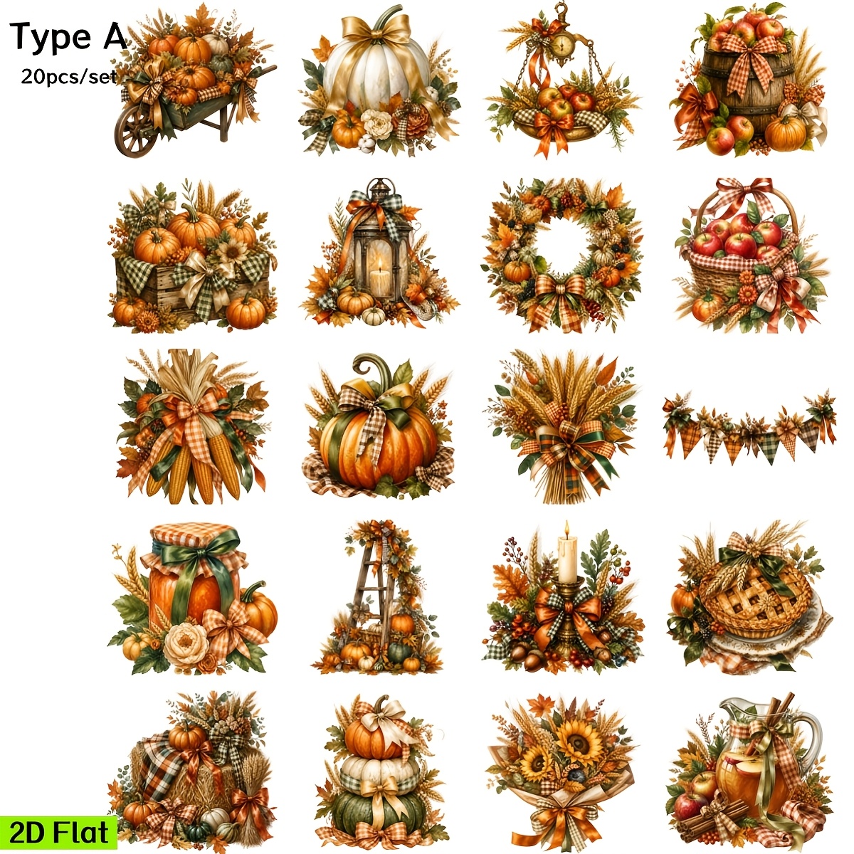 TEMU 2d Flat 20pcs/set Creative Handmade Retro Hand-painted Autumn Decoration Stickers Suitable For Garbage Diary Notebook Scrapbook Decoration Hand