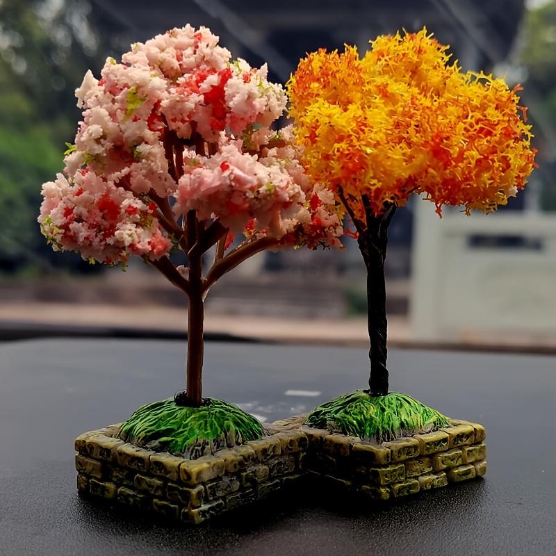 

2pcs Miniature Faux Floral Trees Resin Dashboard Ornament Set For Car Interior Decoration, Perfect Gift For Friend