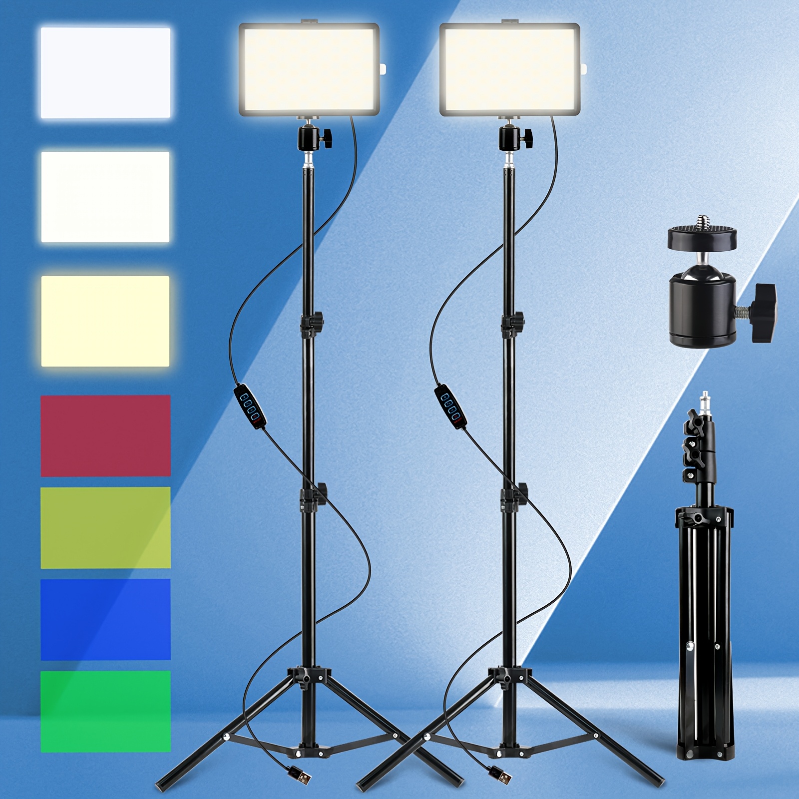 2 stück led-kamera-videolicht mit verstellbarem usb-betriebenen panel, 4 farbfiltern, 43-zoll-stativ, tragbare studio-lampe für fotografie, videodreh und livestreaming, leselicht