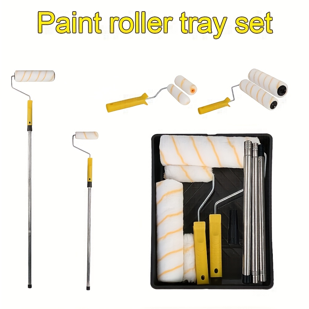 TEMU Paint Roller Set Paint Rollers With Extension Pole Tray Paint Brush Roller Sleeves For Painting Wall Ceiling