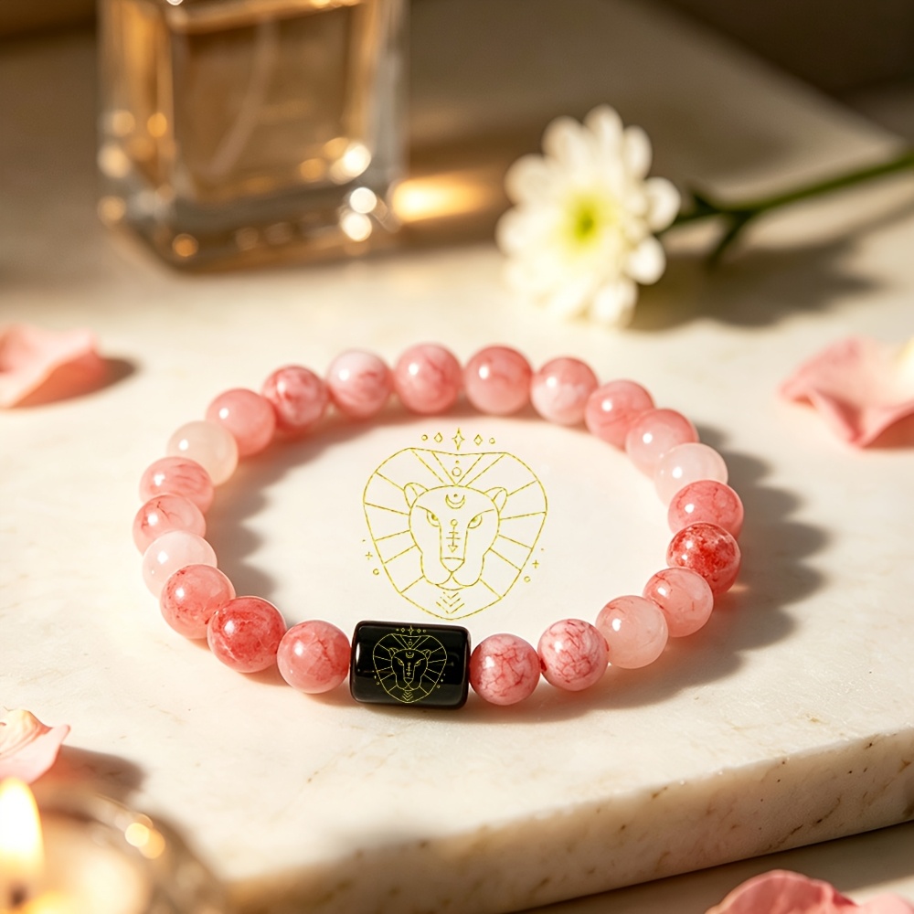 Natural Agate Stone Beaded Bracelet with Lion Head Design