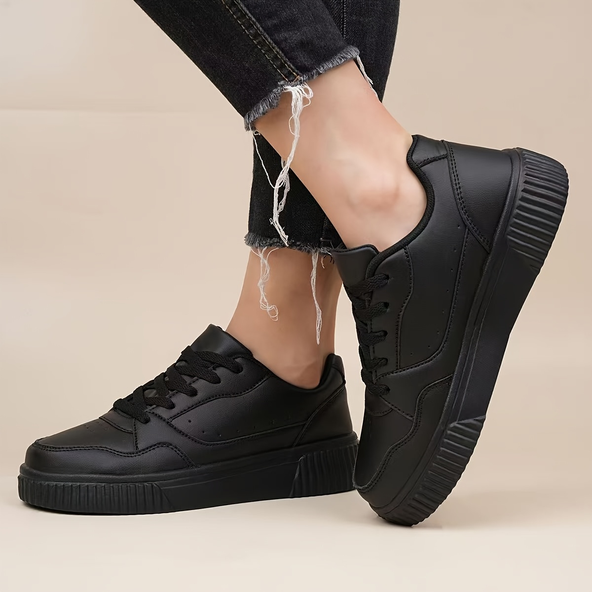 TEMU Women's Platform Sneakers, In Black, White, And Green. Lightweight, Breathable, And Height-increasing With . Perfect For Couples And Students,