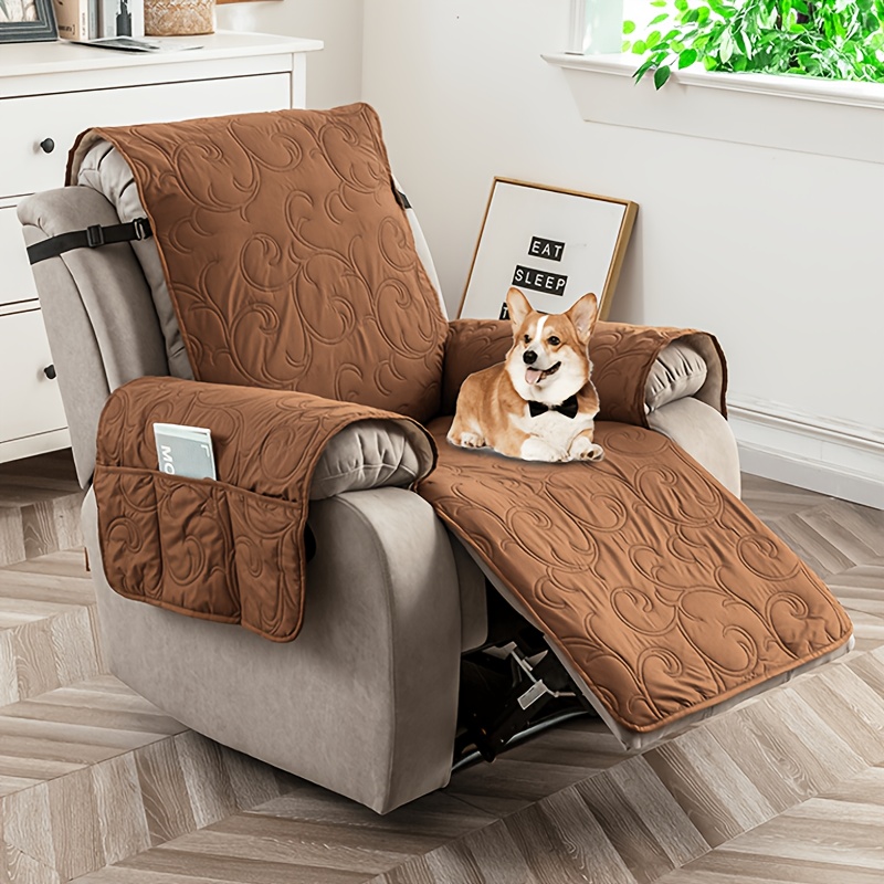 TEMU High Quality Quilted Anti-slip Recliner Chair Cover, Pet Friendly Furniture Protector, High Quality Block Drinks Stains, Side Storage Pockets,