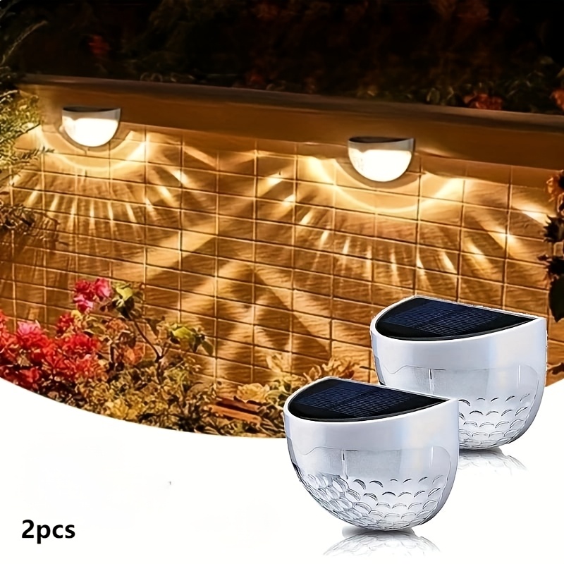 TEMU Lot de 2 Lampes Solaires de Clôture LED Semi-Cercle pour Marches, Lampes Murales de Balcon de Jardin, Clôture, Cour, Escalier, Passage,