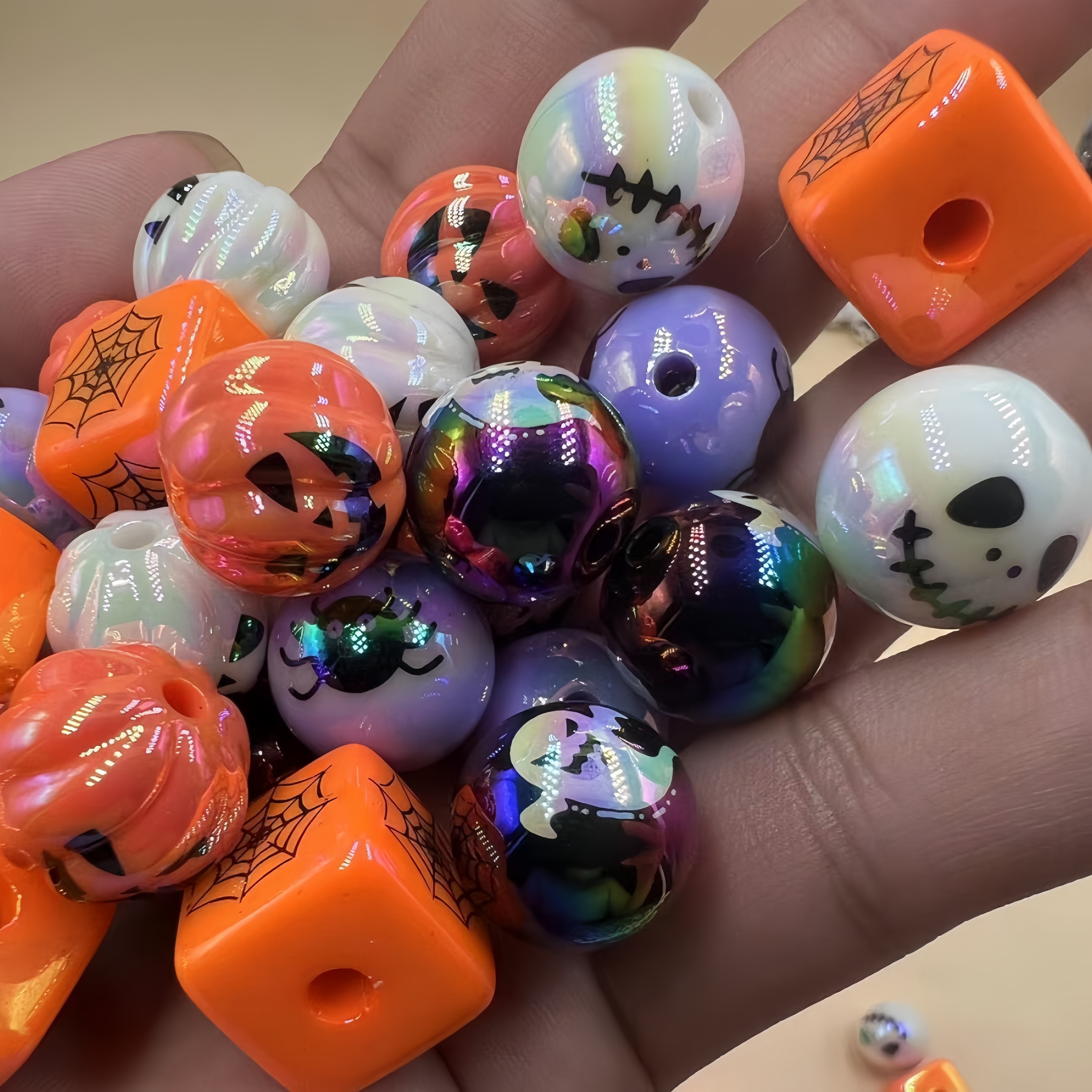 

Spooky Halloween Acrylic Beads Set: 10 Pcs. Diy Necklace, Bracelet, Pen Holder, Keychain Accessories