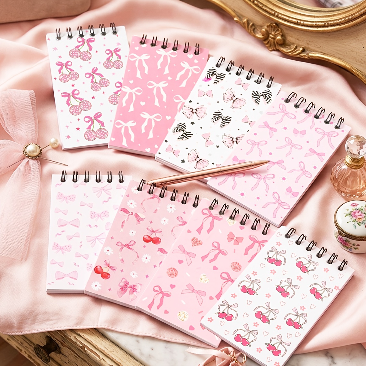 8pcs Bow Cherry Pattern Coil Notebooks for School Supplies