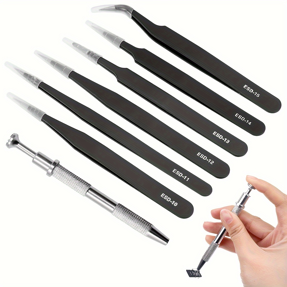 Image of 2d Flat - 1 Set Of 7pcs Jewelry Tweezers For Jewelry Making/ Tools Kit, Steel Non-magnetic Material, Bead Making Tool, Tweezers Including A 4-claw Grabber, Electronic Industrial Soldering Tweezers