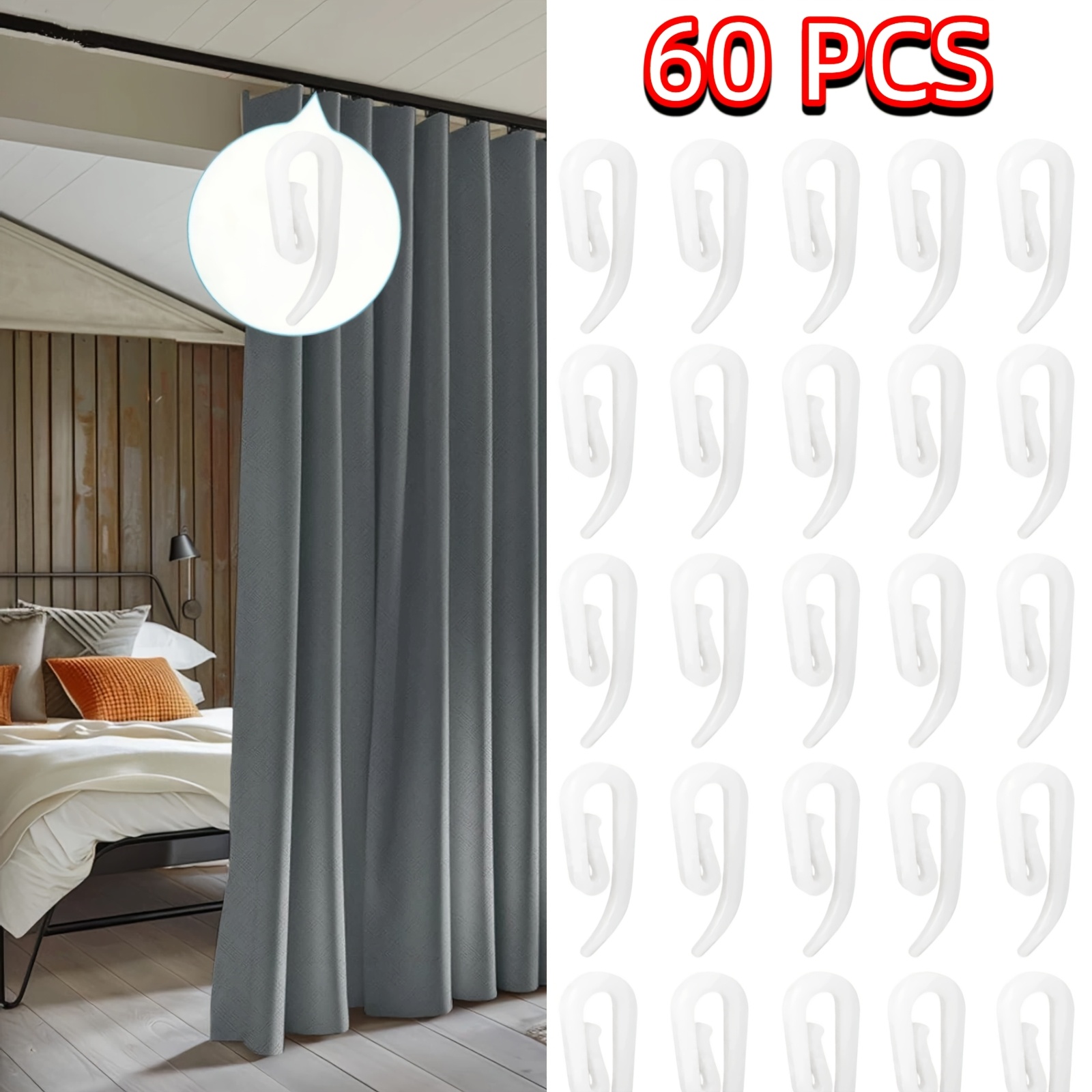 TEMU 60/120/240 ganci per tende , gancio per integrato, accessori multifunzionali per tende, specifichezza 1.14*0.47 pollici, realizzati in materiale